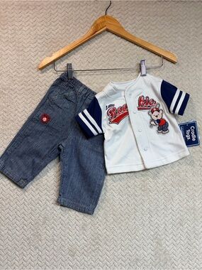 Vtg Cradle Togs Baseball Pants Shirt Set 3-6M Hickory Stripe Kidcore